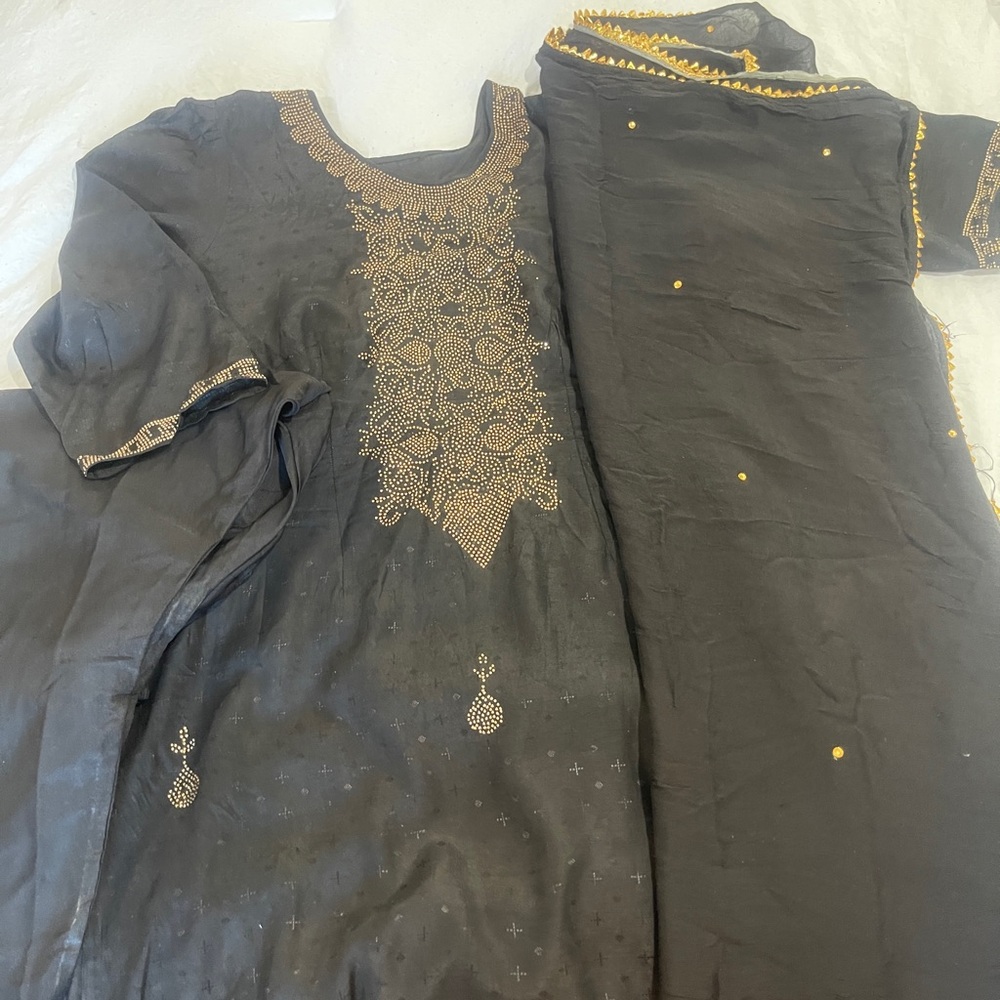 Elegant Black and Gold Embroidered Dress Set